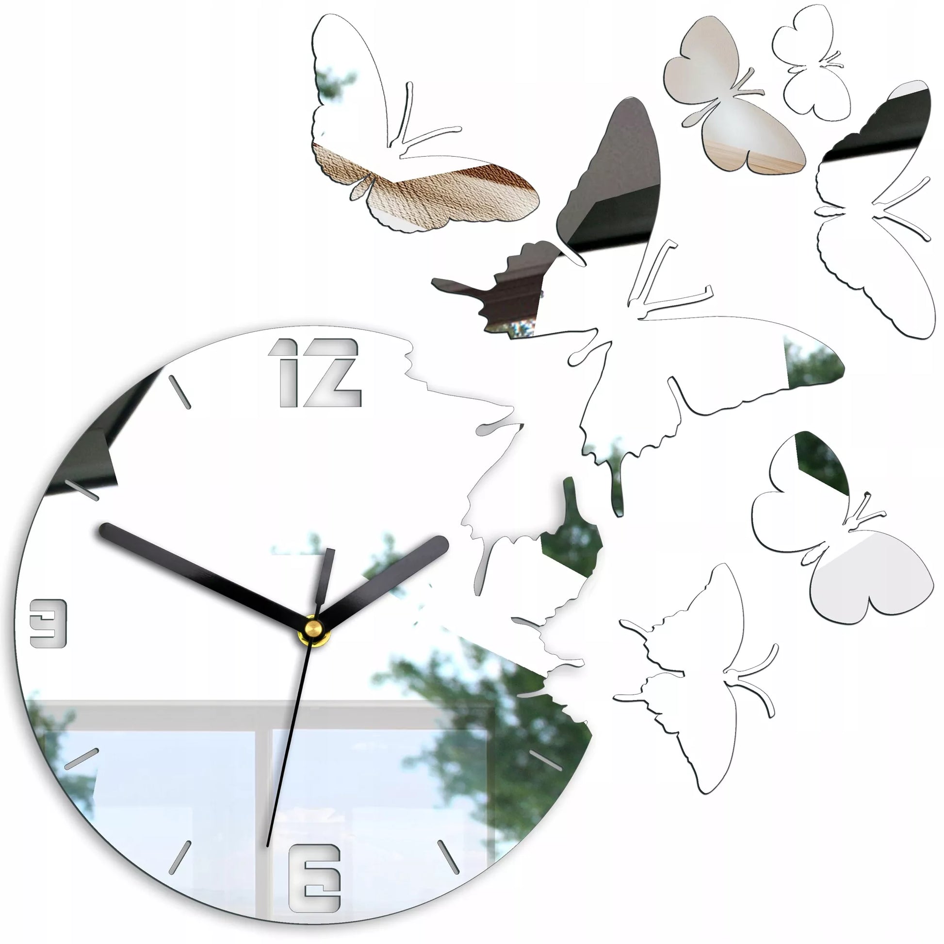 ModernClock sieninis laikrodis - Drugeliai Veidrodis DIY