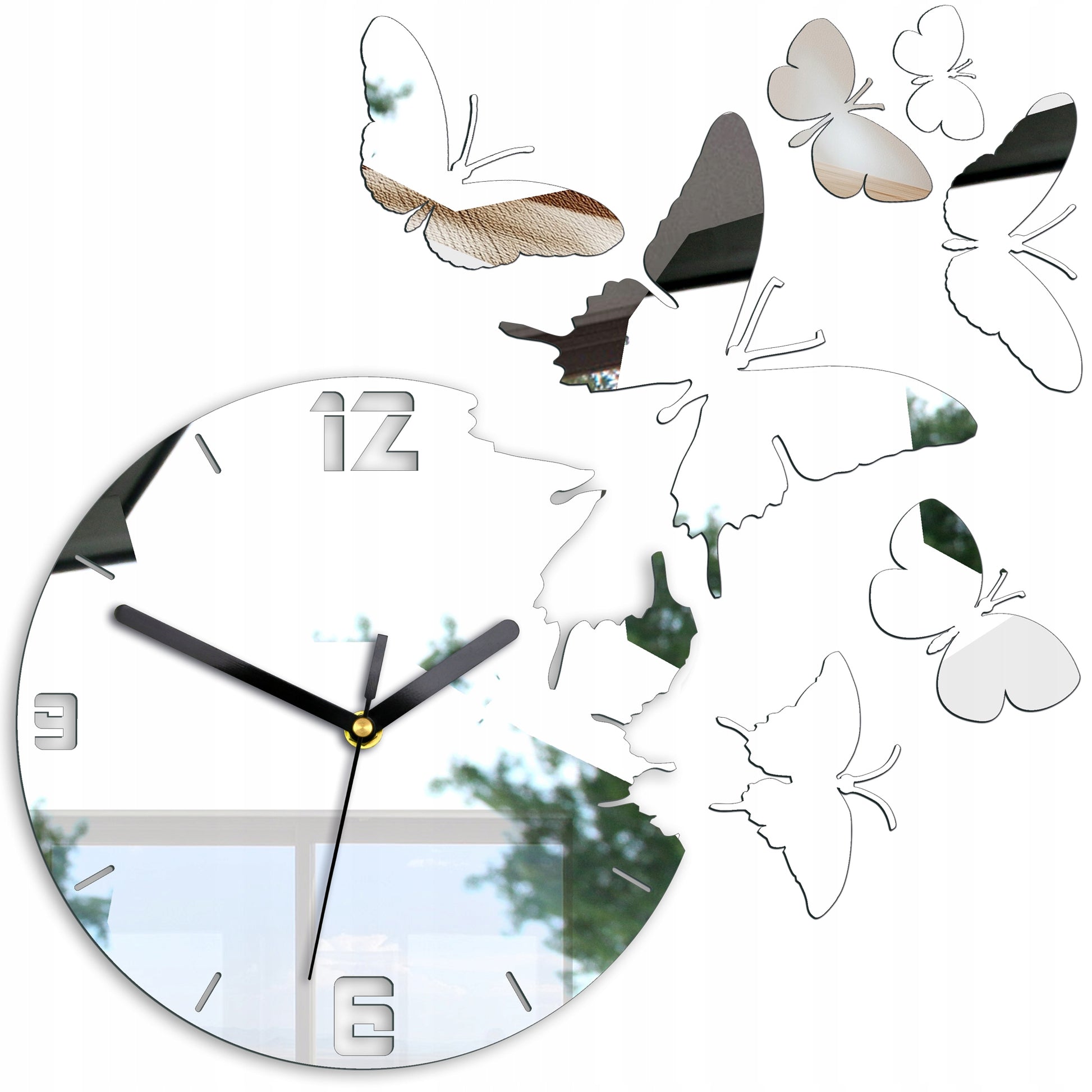 ModernClock sieninis laikrodis - Drugeliai Veidrodis DIY