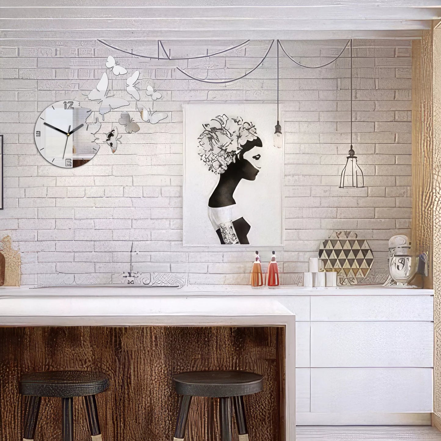 ModernClock sieninis laikrodis - Drugeliai Veidrodis DIY