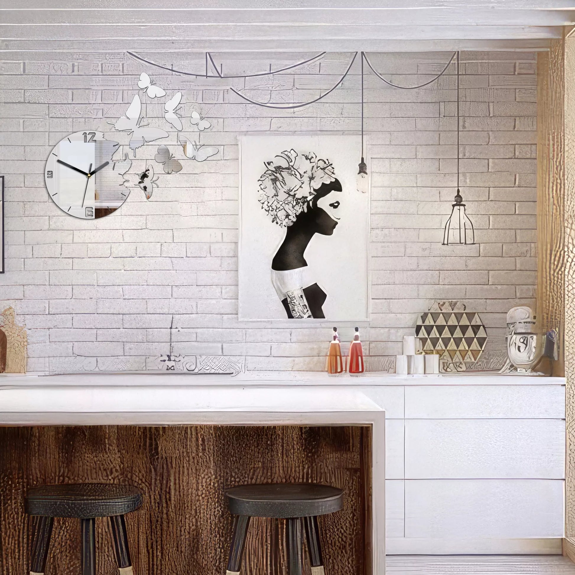 ModernClock sieninis laikrodis - Drugeliai Veidrodis DIY