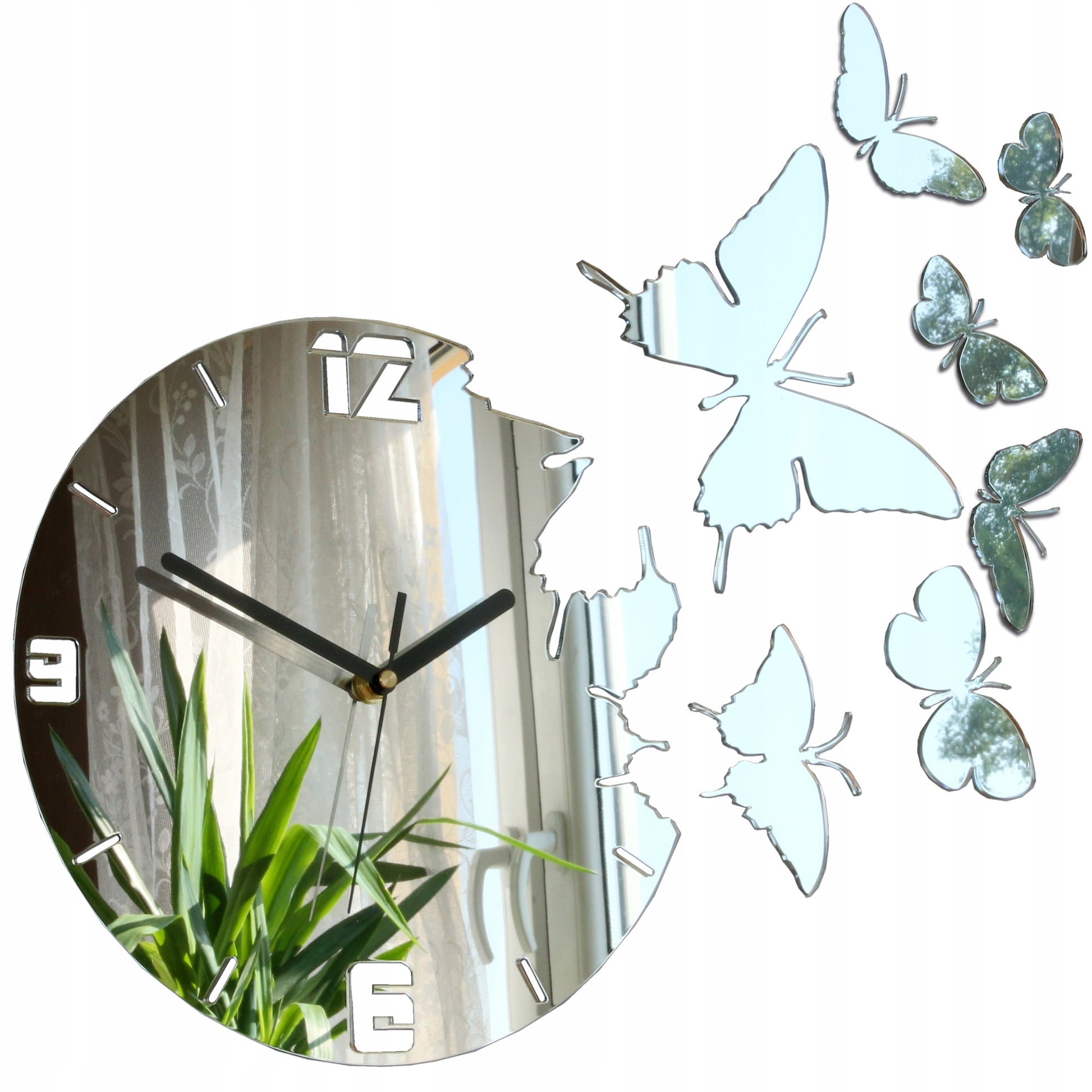 ModernClock sieninis laikrodis - Drugeliai Veidrodis DIY