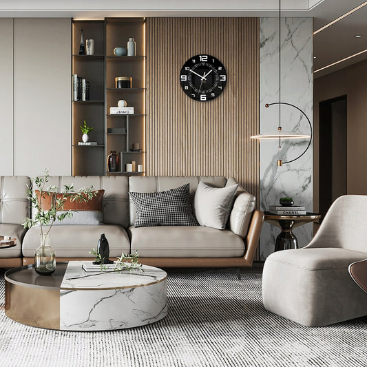 Sieninis laikrodis ROCKY juodai baltas 3D tylus, įskaitomumas, blizgus 28 CM