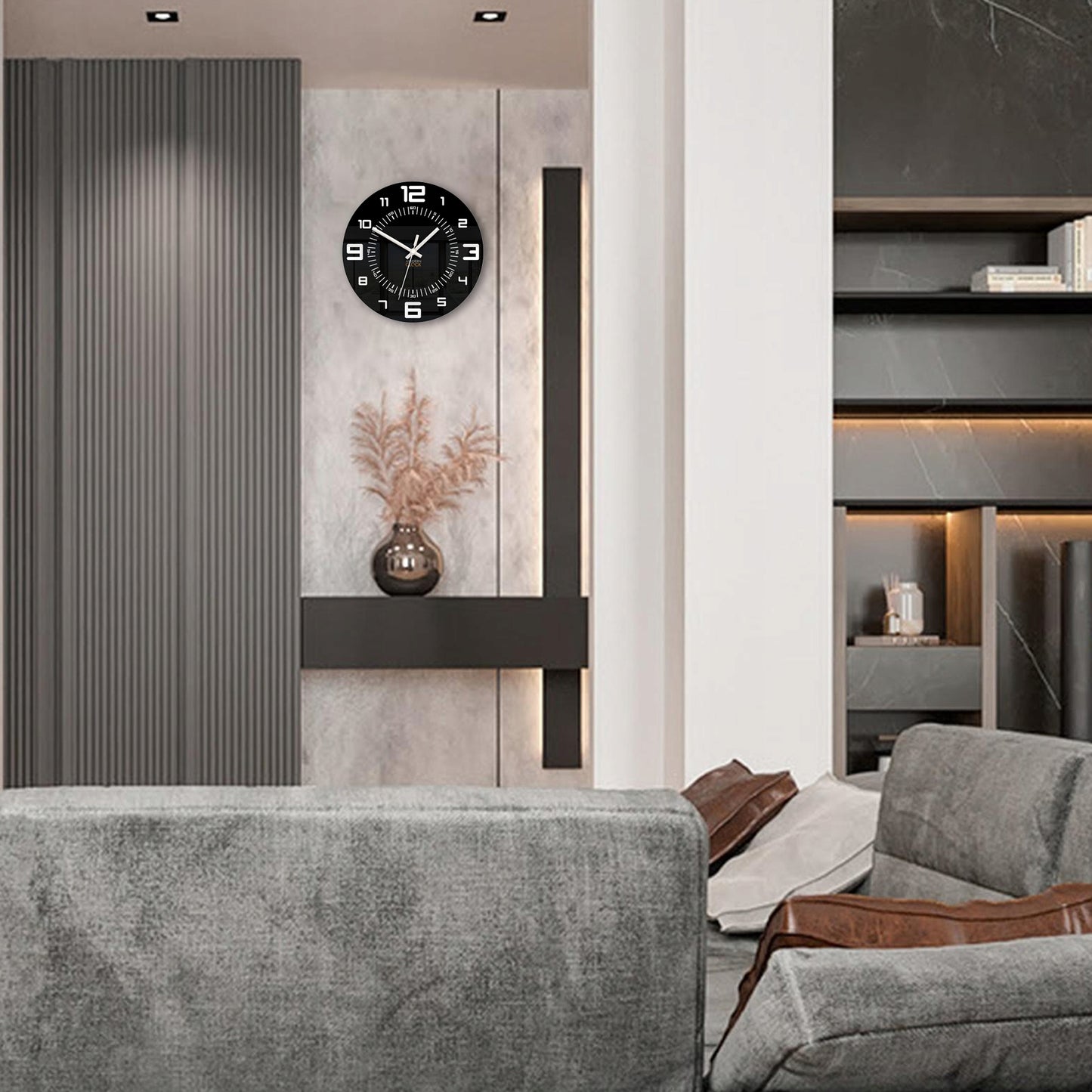 Sieninis laikrodis ROCKY juodai baltas 3D tylus, įskaitomumas, blizgus 28 CM