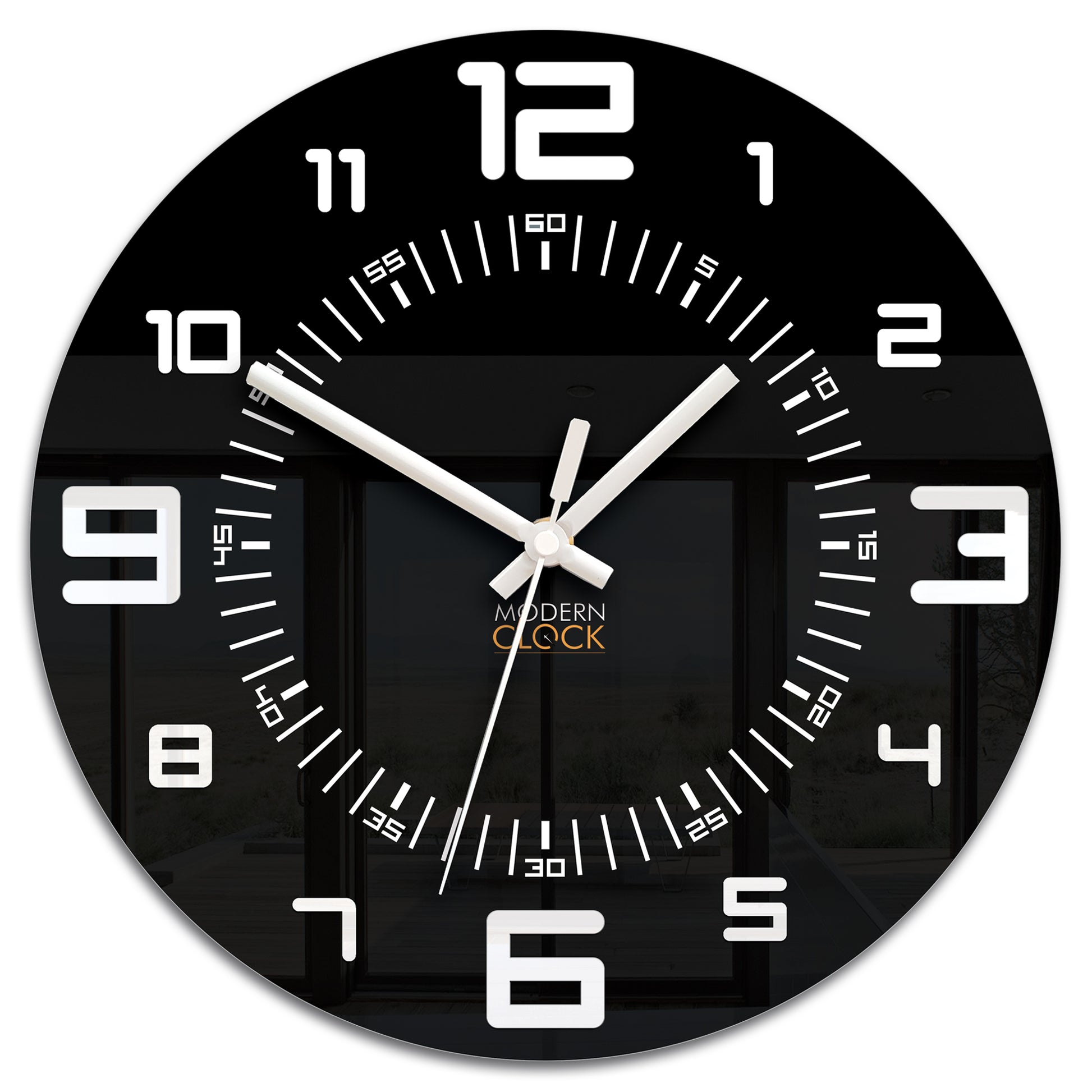 Sieninis laikrodis ROCKY juodai baltas 3D tylus, įskaitomumas, blizgus 28 CM