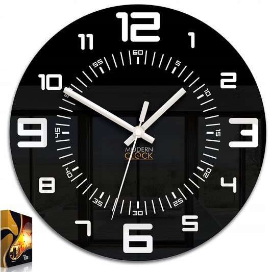 Sieninis laikrodis ROCKY juodai baltas 3D tylus, įskaitomumas, blizgus 28 CM
