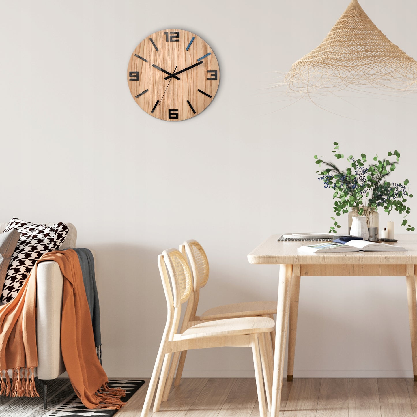 Medinis sieninis laikrodis Ąžuolinis ARABIK - 33 cm tylus, svetainės laikrodis