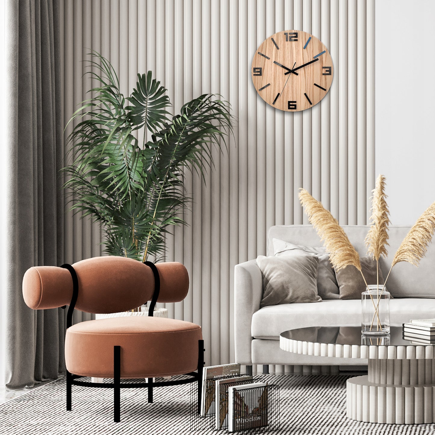 Medinis sieninis laikrodis Ąžuolinis ARABIK - 33 cm tylus, svetainės laikrodis