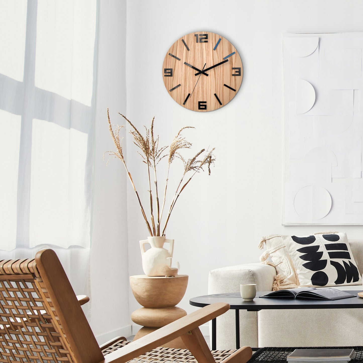 Medinis sieninis laikrodis Ąžuolinis ARABIK - 33 cm tylus, svetainės laikrodis