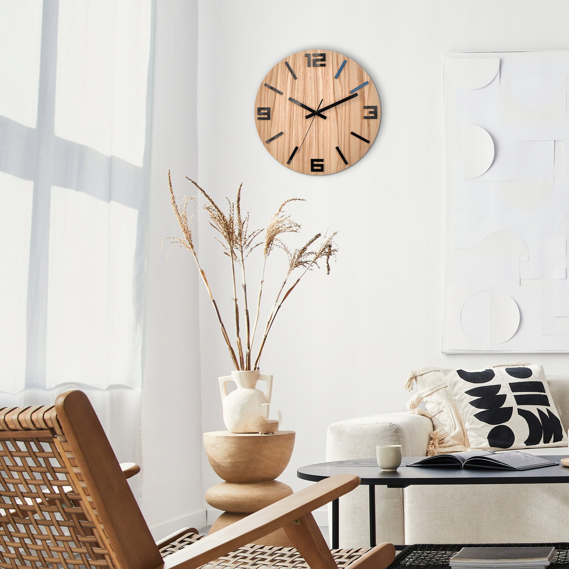 Medinis sieninis laikrodis Ąžuolinis ARABIK - 33 cm tylus, svetainės laikrodis