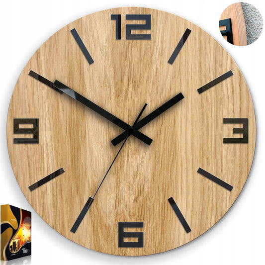 Medinis sieninis laikrodis Ąžuolinis ARABIK - 33 cm tylus, svetainės laikrodis