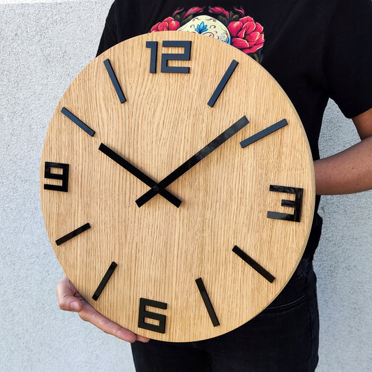 Medinis sieninis laikrodis Ąžuolinis ARABIC - 40 cm tylus, laikrodis svetainei