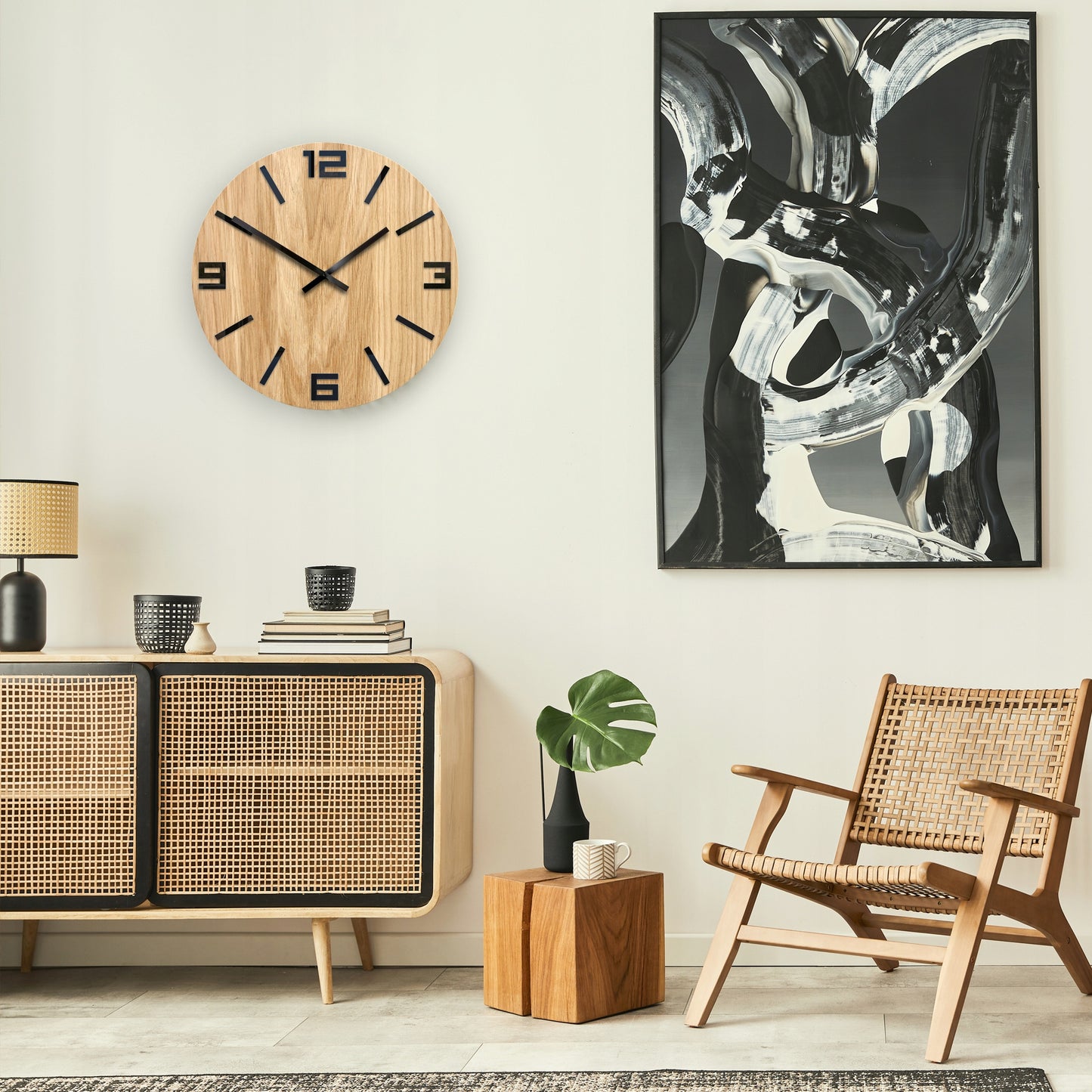 Medinis sieninis laikrodis Ąžuolinis ARABIC - 40 cm tylus, laikrodis svetainei