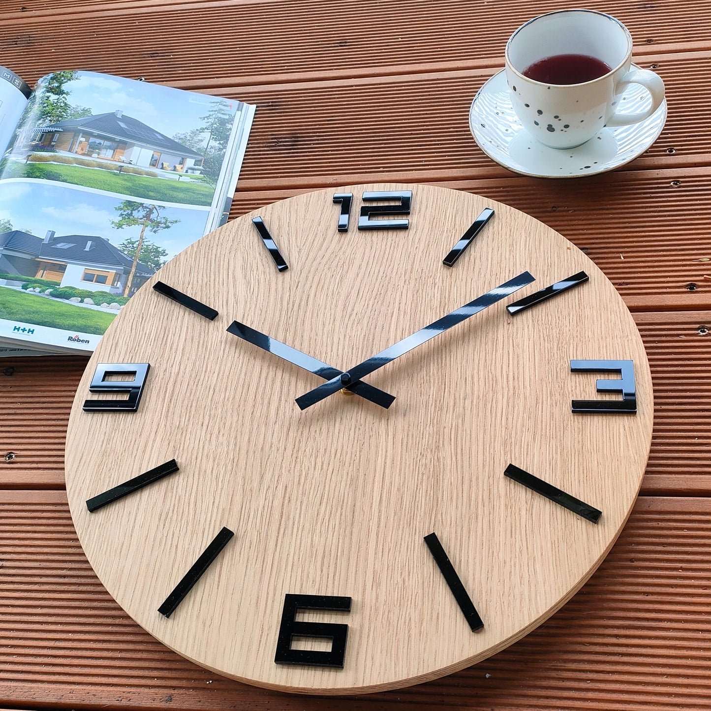 Medinis sieninis laikrodis Ąžuolinis ARABIC - 40 cm tylus, laikrodis svetainei