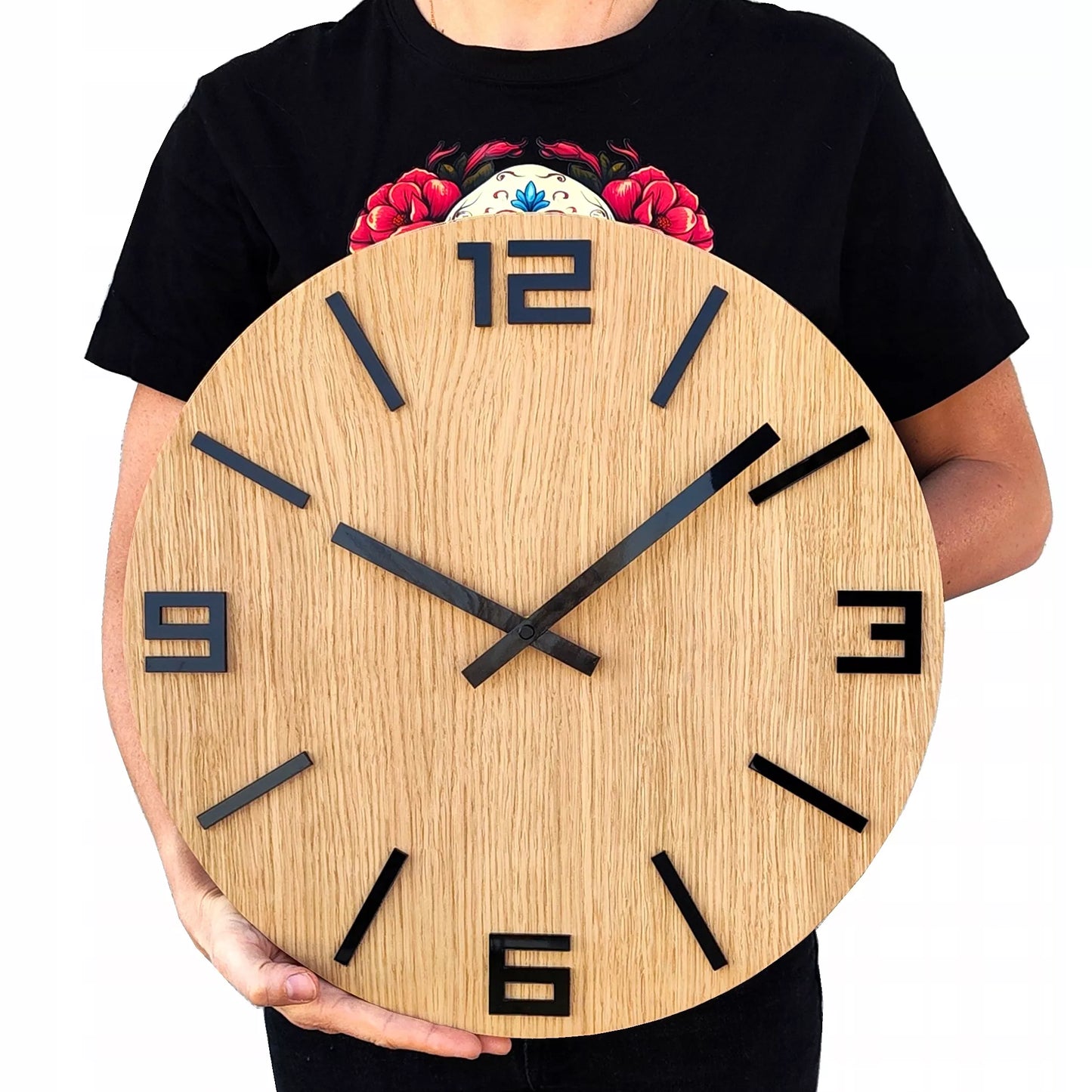 Medinis sieninis laikrodis Ąžuolinis ARABIC - 40 cm tylus, laikrodis svetainei
