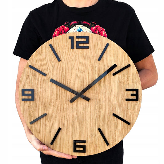 Medinis sieninis laikrodis Ąžuolinis ARABIC - 40 cm tylus, laikrodis svetainei