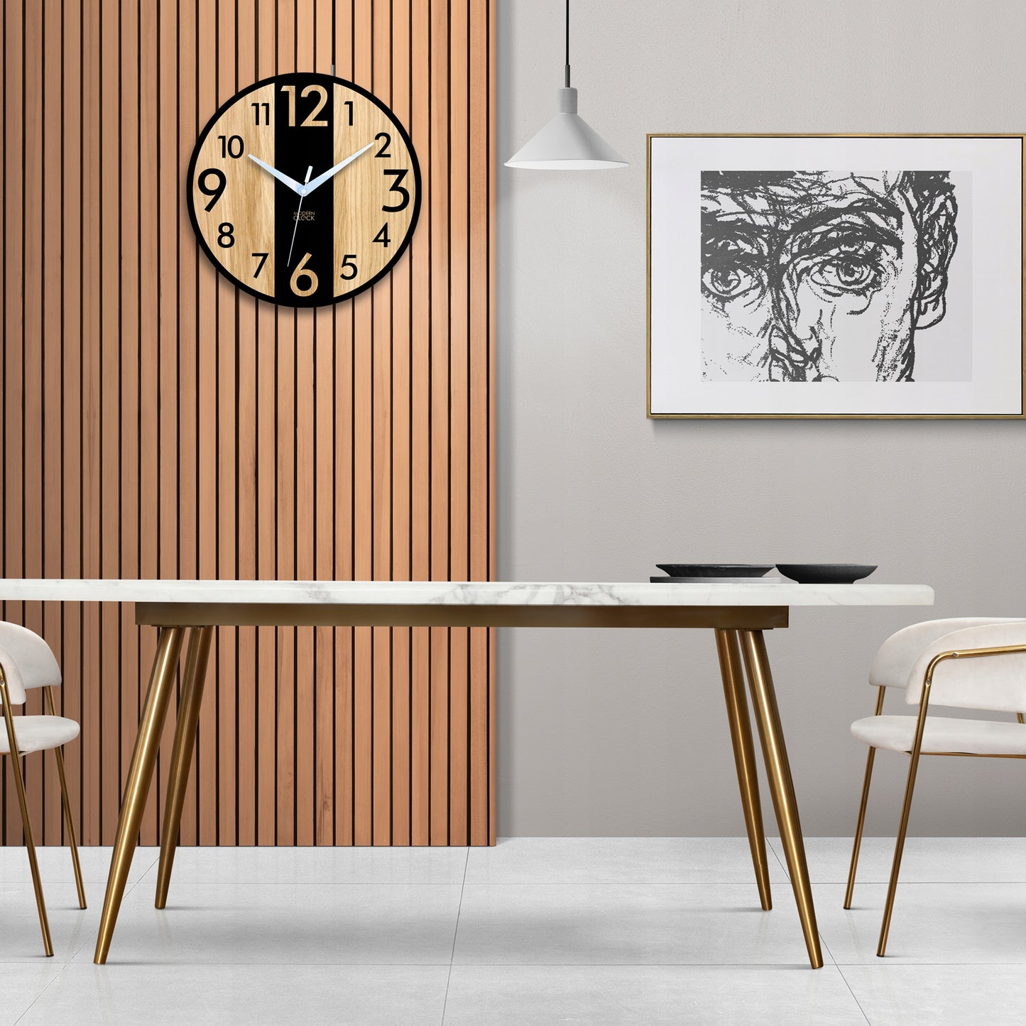 Medinis sieninis laikrodis Ąžuolinis LINCOLN - 33 cm tylus, svetainės laikrodis