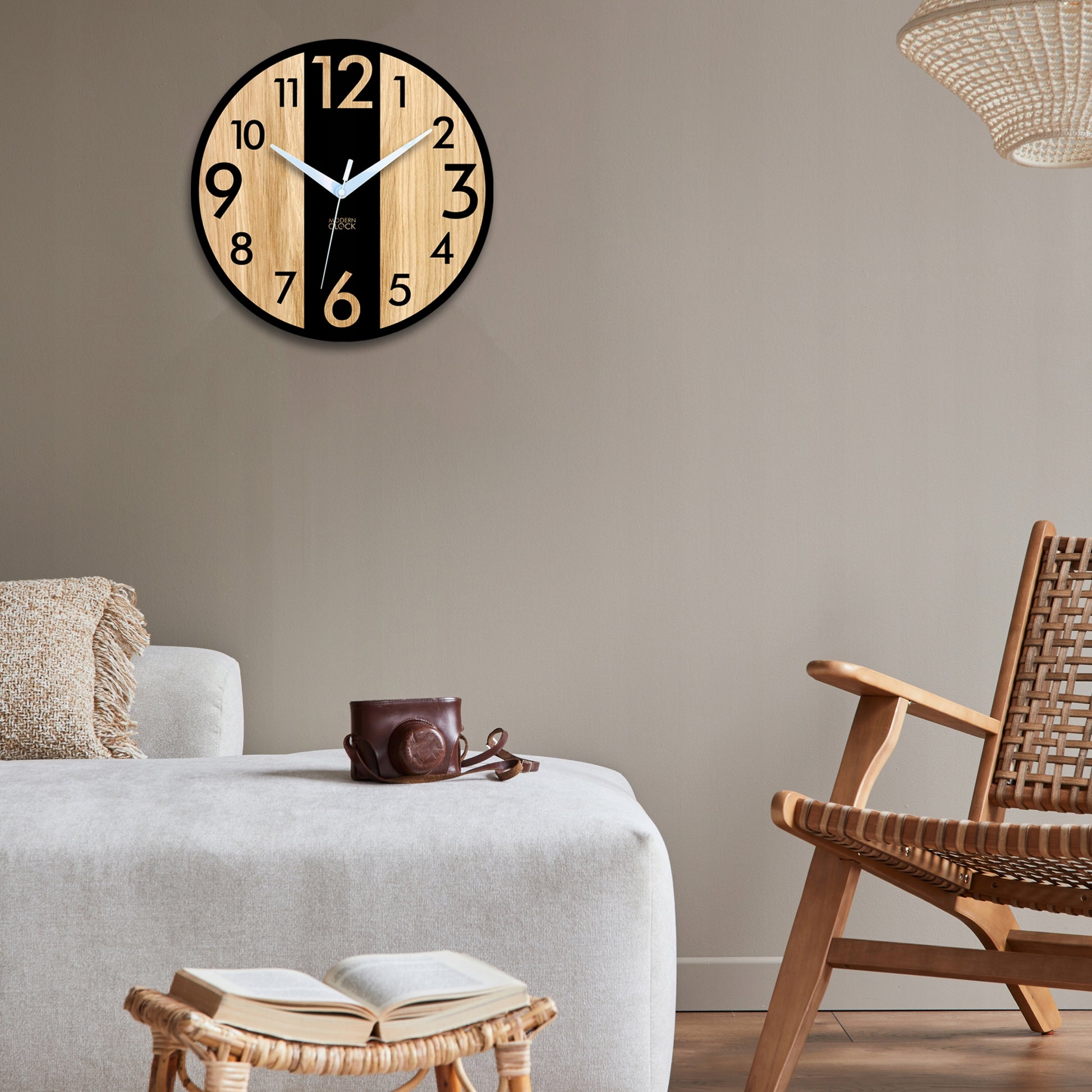 Medinis sieninis laikrodis Ąžuolinis LINCOLN - 33 cm tylus, svetainės laikrodis