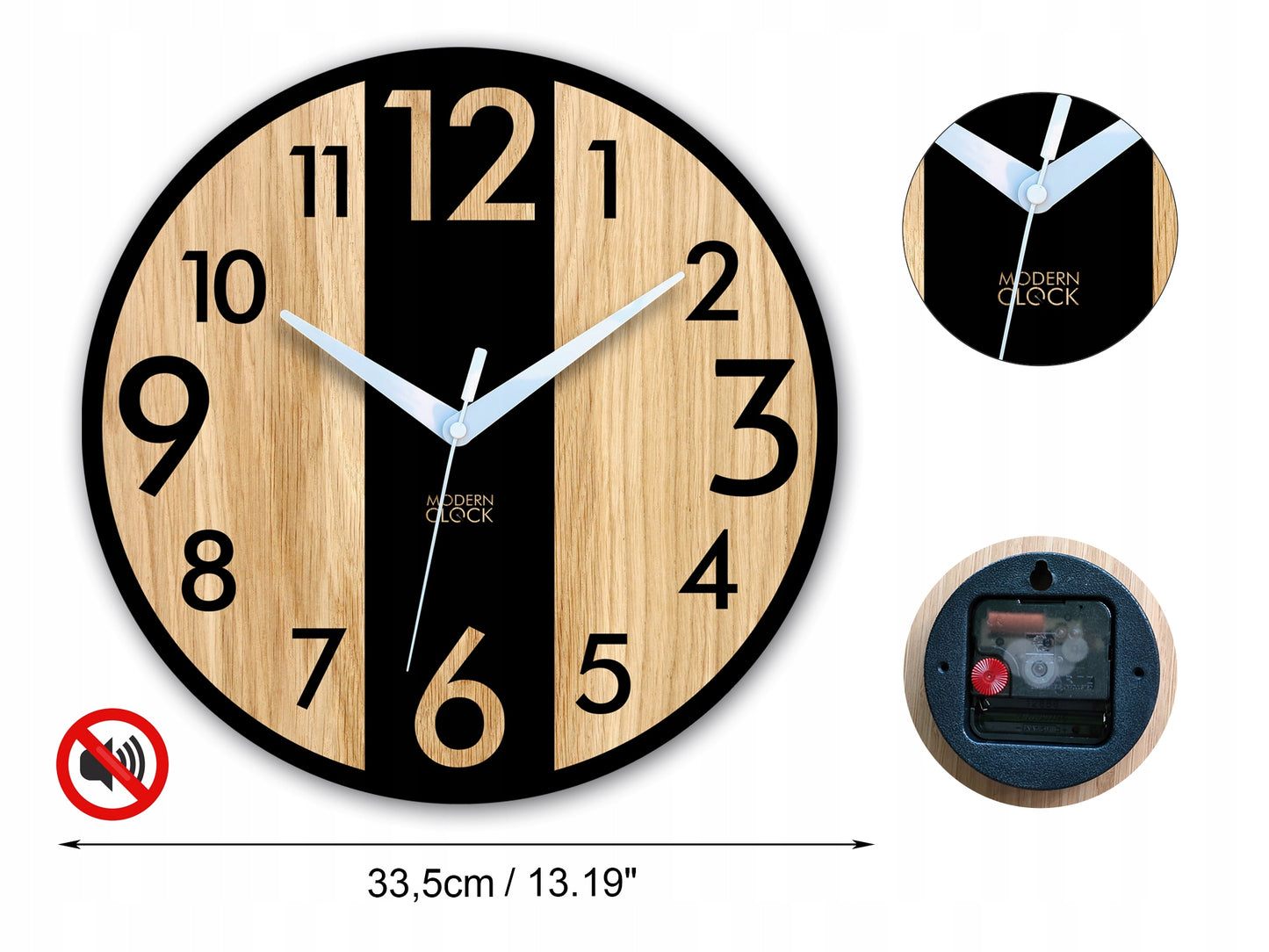 Medinis sieninis laikrodis Ąžuolinis LINCOLN - 33 cm tylus, svetainės laikrodis