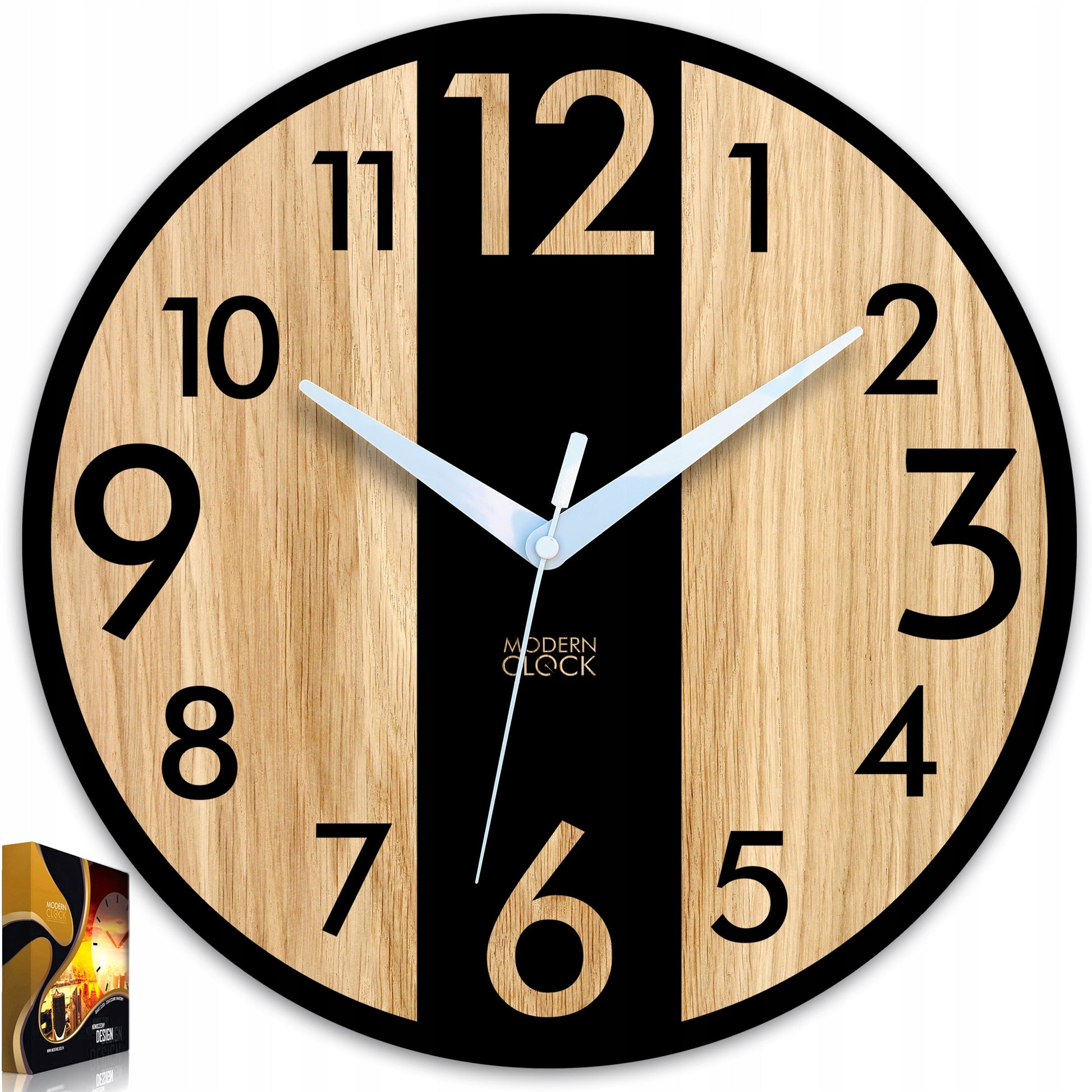 Medinis sieninis laikrodis Ąžuolinis LINCOLN - 33 cm tylus, svetainės laikrodis