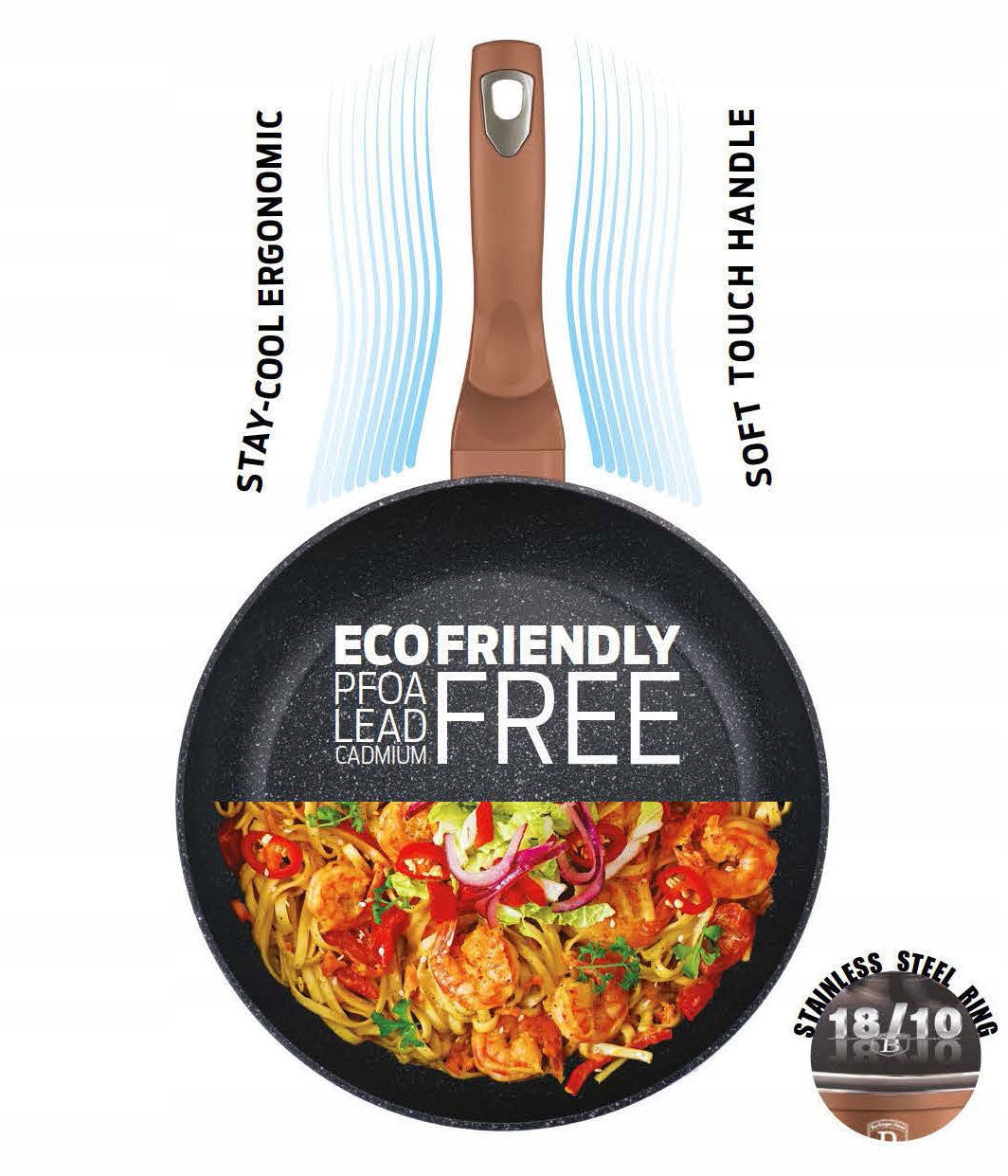 3 granitinės keptuvės 20/24/28cm BERLINGER HAUS Metallic Line Rosegold