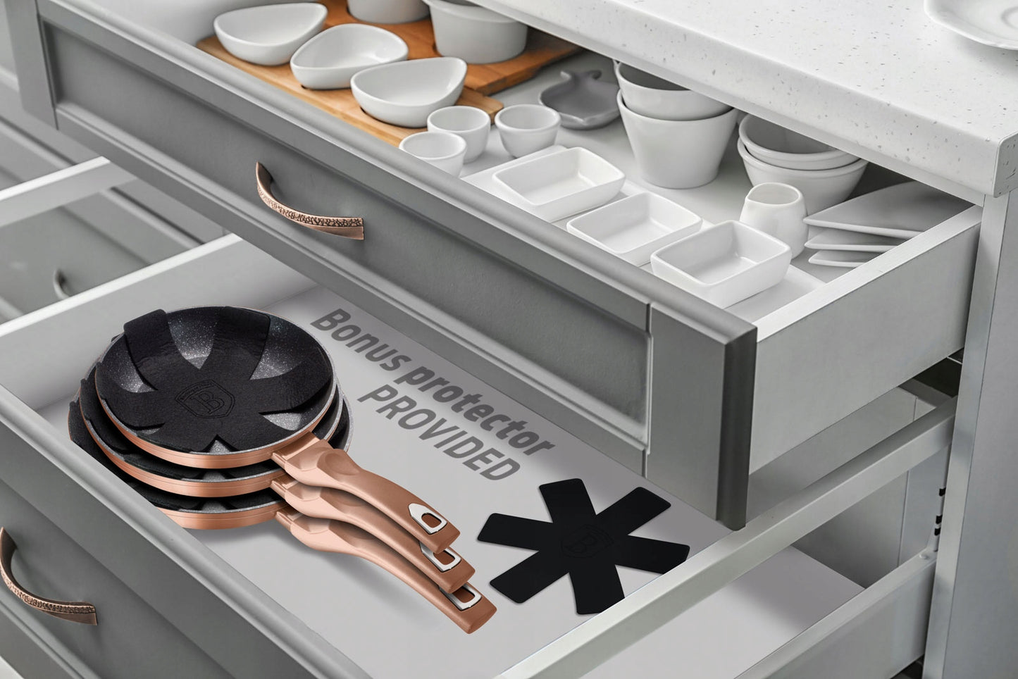 3 granitinės keptuvės 20/24/28cm BERLINGER HAUS Metallic Line Rosegold