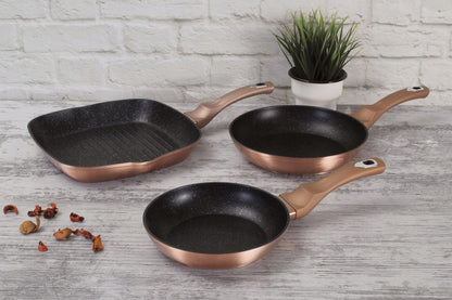3 granitinės keptuvės 20/24/28cm BERLINGER HAUS Metallic Line Rosegold