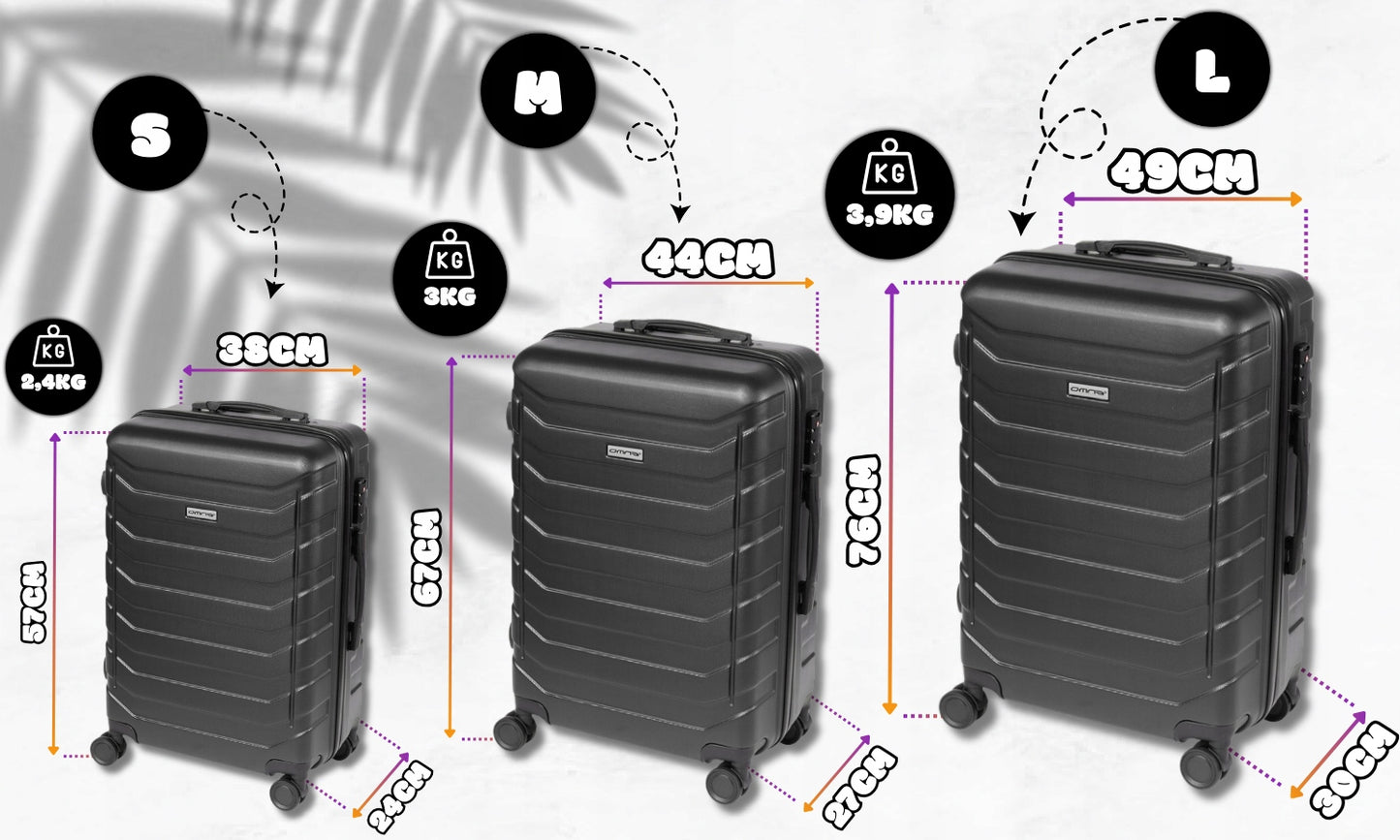 3 kelioninių lagaminų rinkinys 3in1 ABS bagažas lagaminas ant ratukų 94L+63L+40L