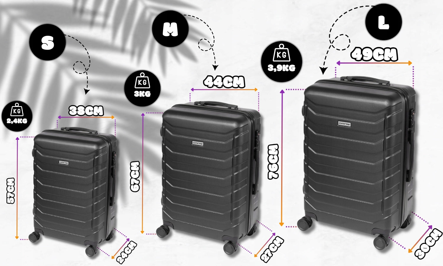 3 kelioninių lagaminų rinkinys 3in1 ABS bagažas lagaminas ant ratukų 94L+63L+40L