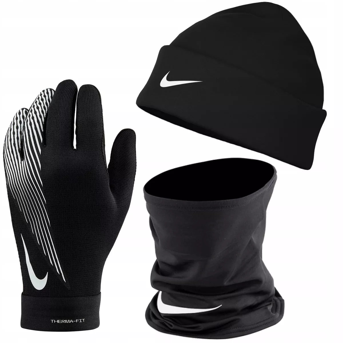 Rinkinys: žieminė kepurė, kaklo mova, pirštinės NIKE bėgimui, termiškos, UNISEX - L