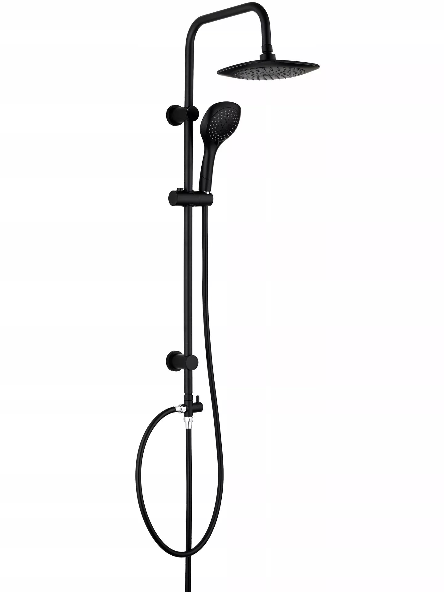 Juodas dušo komplektas su lietaus galvute, 1,5 m, 95 cm, ovalus, ABS