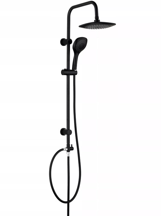 Juodas dušo komplektas su lietaus galvute, 1,5 m, 95 cm, ovalus, ABS