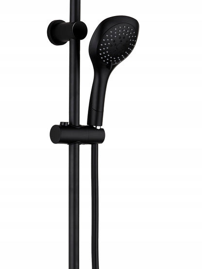 Juodas dušo komplektas su lietaus galvute, 1,5 m, 95 cm, ovalus, ABS