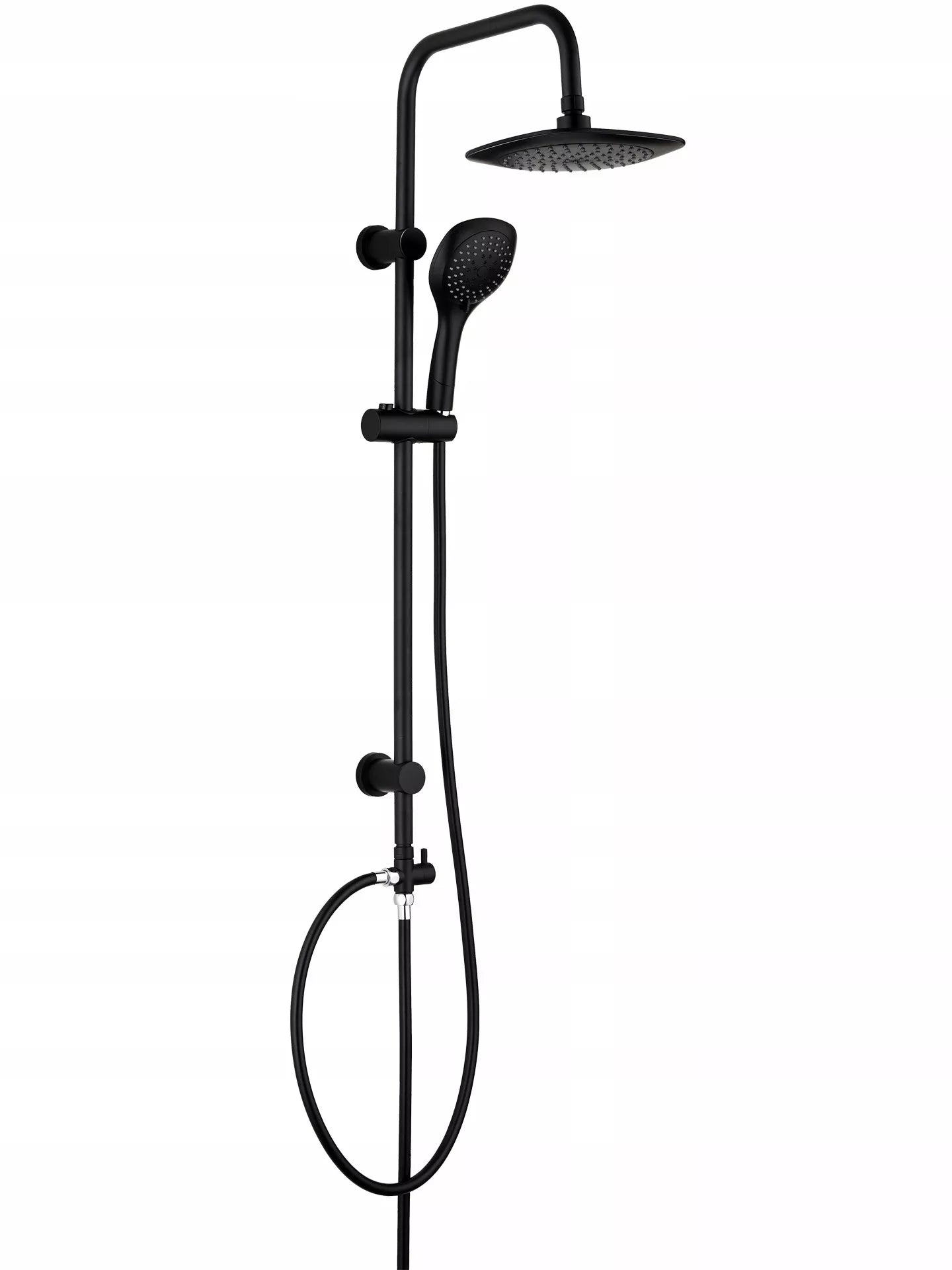 Juodas dušo komplektas su lietaus galvute, 1,5 m, 95 cm, ovalus, ABS