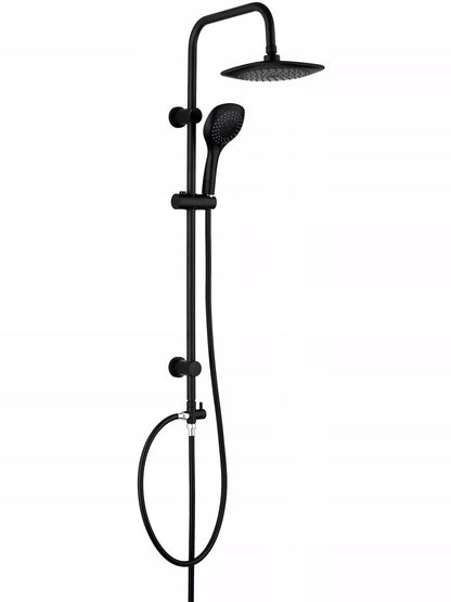 Juodas dušo komplektas su lietaus galvute, 1,5 m, 95 cm, ovalus, ABS