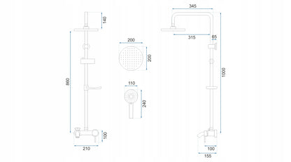 Dušo komplektas LUIS Matinis Juodas BLACK REA
