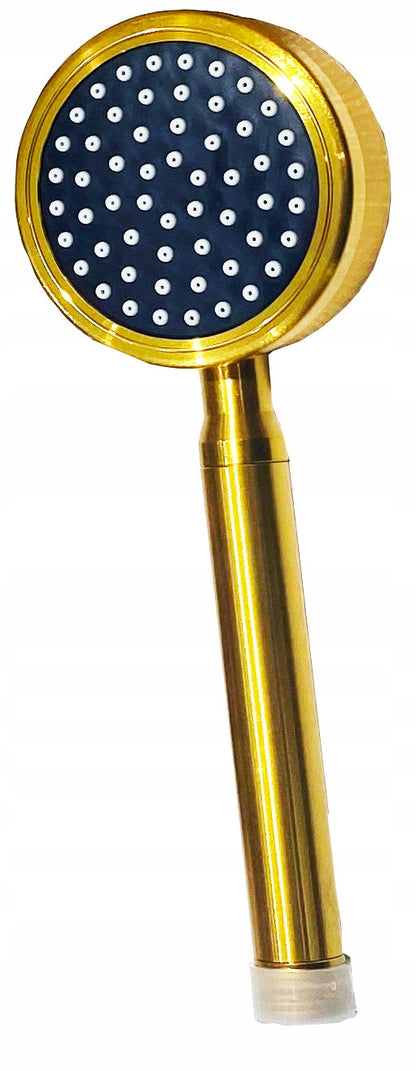 Auksinis Dušo Komplektas, Stulpas, Maišytuvas, Lietaus Galvutė, Dušelis 1,5m, Loft, CE