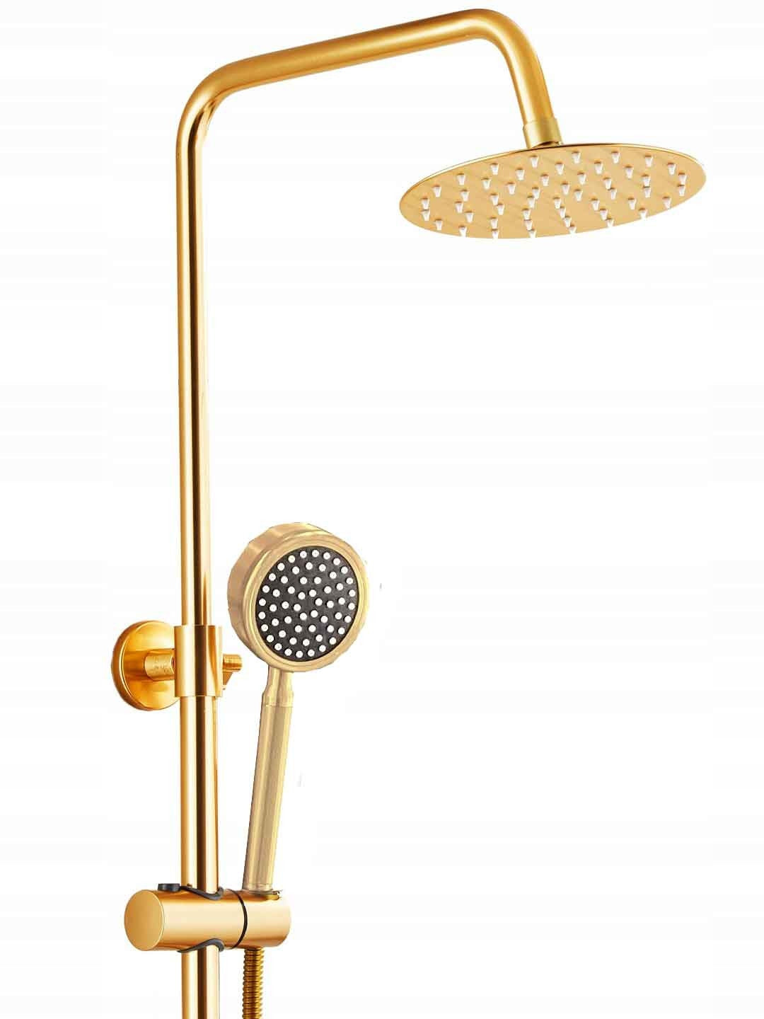 Auksinis Dušo Komplektas, Stulpas, Maišytuvas, Lietaus Galvutė, Dušelis 1,5m, Loft, CE