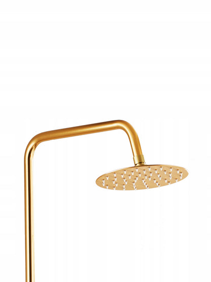 Auksinis Dušo Komplektas, Stulpas, Maišytuvas, Lietaus Galvutė, Dušelis 1,5m, Loft, CE