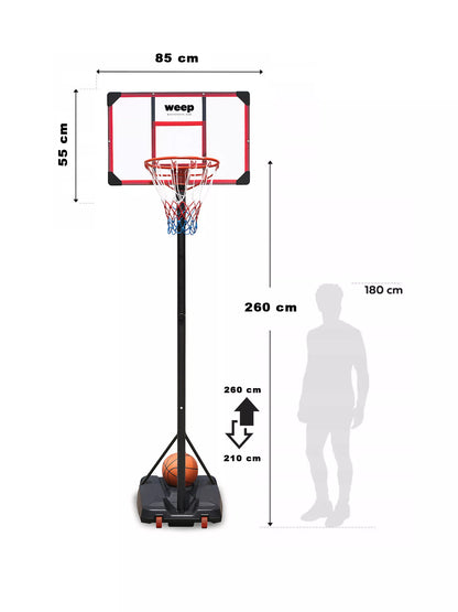 Krepšys krepšiniui WEEP TN001 reguliuojamas iki 260cm, mobilus 82x52cm