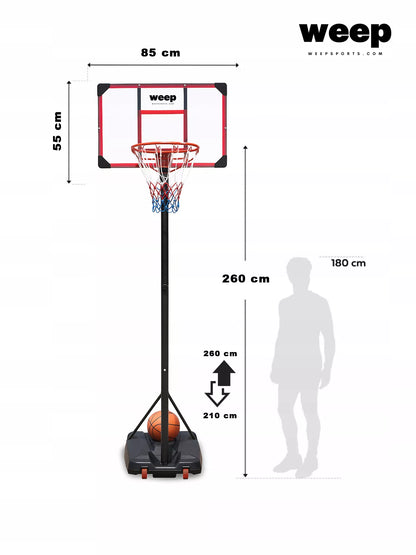 Krepšys krepšiniui WEEP TN001 reguliuojamas iki 260cm, mobilus 82x52cm