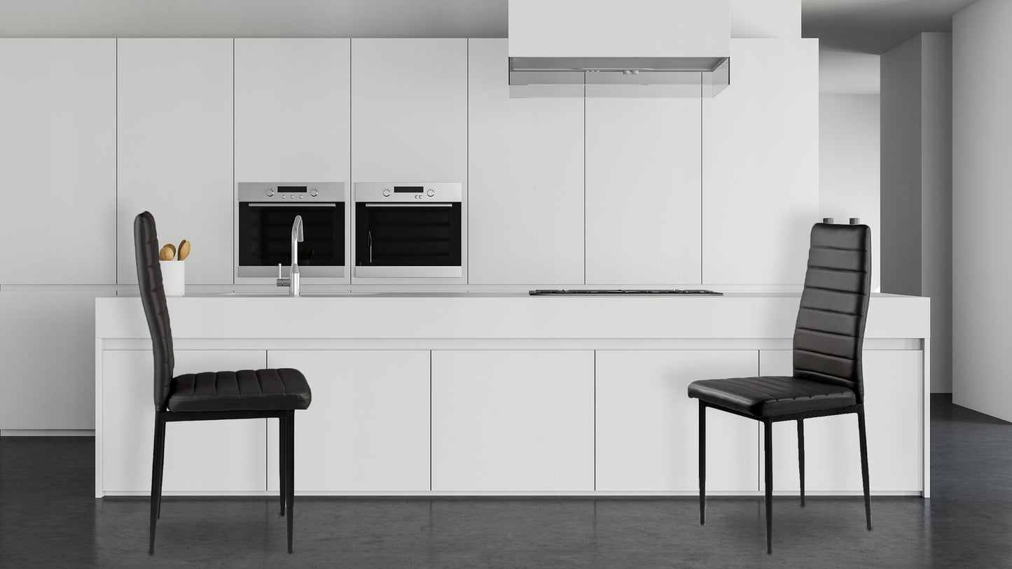 4 vnt. juodų ekoodos kėdžių komplektas su aukšta atlošo atrama svetainei ir valgomajam