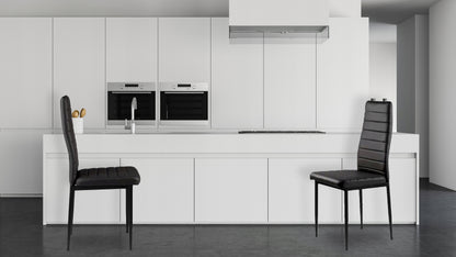 4 vnt. juodų ekoodos kėdžių komplektas su aukšta atlošo atrama svetainei ir valgomajam