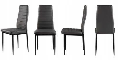 Valgomojo ir svetainės kėdžių komplektas iš eko odos, 4 vnt., su aukštu atlošu, pilkos spalvos