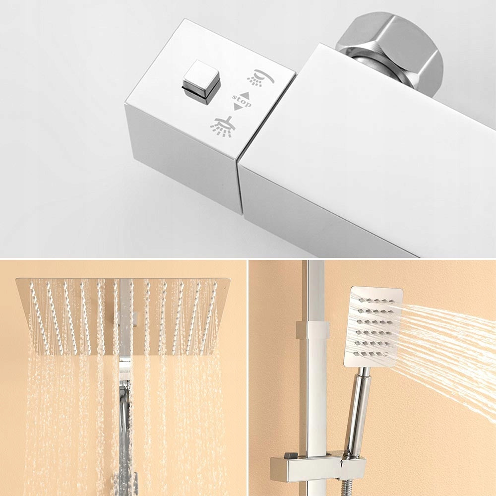 Dušo komplektas su termostatu iš nerūdijančio plieno, reguliuojamas aukštis 96,5–130 cm