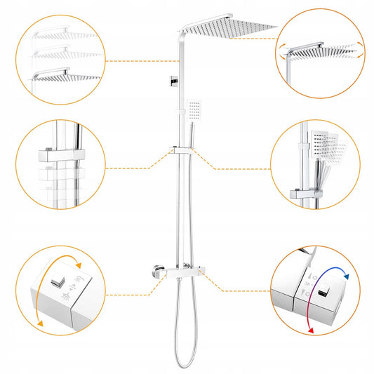 Dušo komplektas su termostatu iš nerūdijančio plieno, reguliuojamas aukštis 96,5–130 cm