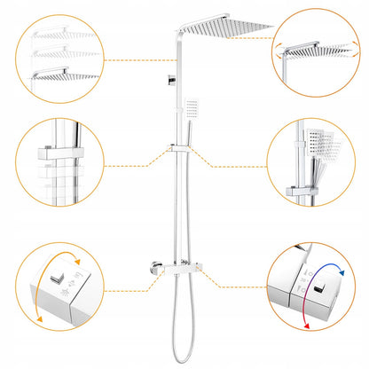 Dušo komplektas su termostatu iš nerūdijančio plieno, reguliuojamas aukštis 96,5–130 cm