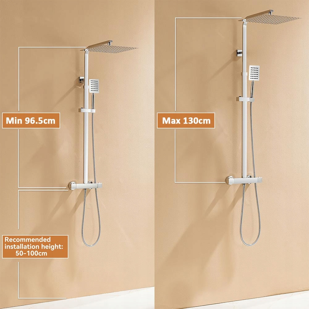Dušo komplektas su termostatu iš nerūdijančio plieno, reguliuojamas aukštis 96,5–130 cm