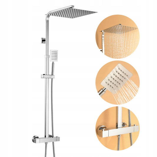 Dušo komplektas su termostatu iš nerūdijančio plieno, reguliuojamas aukštis 96,5–130 cm