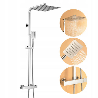 Dušo komplektas su termostatu iš nerūdijančio plieno, reguliuojamas aukštis 96,5–130 cm