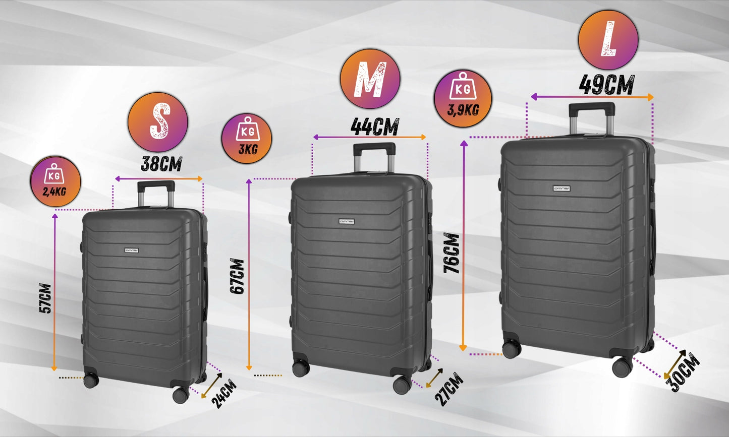 Kelioninių lagaminų rinkinys su ratukais, didelis 94L, vidutinis 63L, mažas 40L